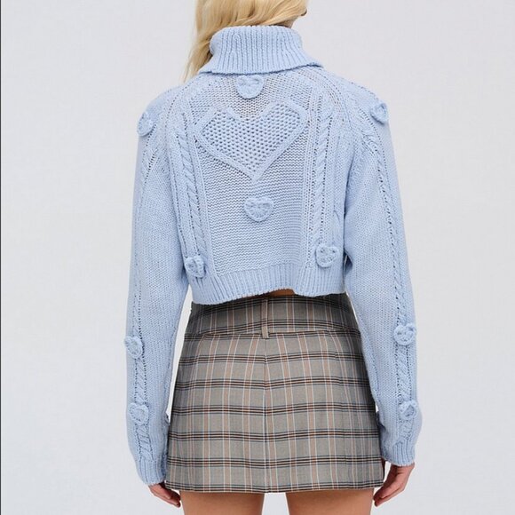 💙 NWT Love & Lemons Baby Blue Rebecca Heart Cutout Sweater Appliqué Knit Size M - Picture 5 of 11